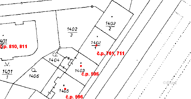 Poděbrady II 711,761, Poděbrady na parcele st. 1402/1 v KÚ Poděbrady, Katastrální mapa