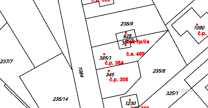Bohosudov 364, Krupka na parcele st. 385/1 v KÚ Bohosudov, Katastrální mapa
