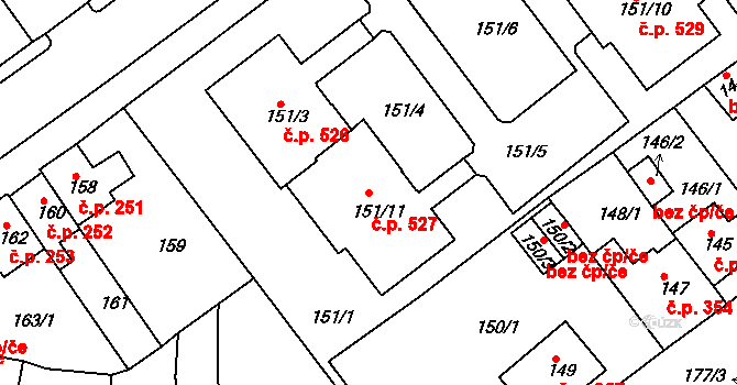 Proboštov 527 na parcele st. 151/11 v KÚ Proboštov u Teplic, Katastrální mapa