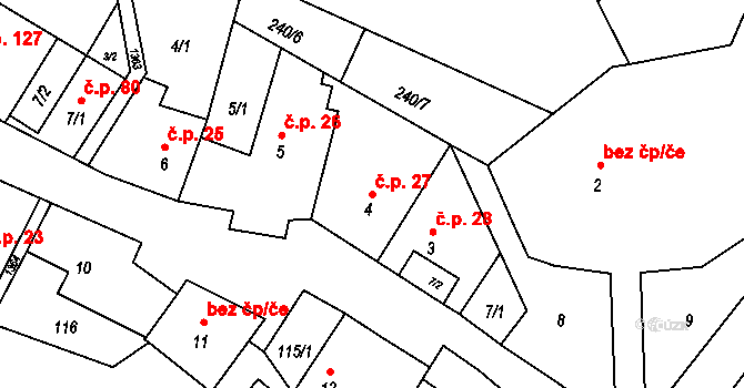 Libořice 27 na parcele st. 4 v KÚ Libořice, Katastrální mapa