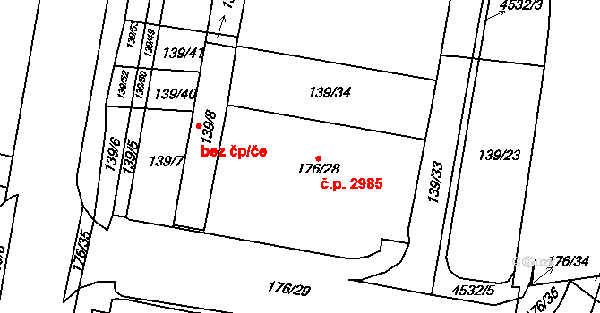 Teplice 2985 na parcele st. 176/28 v KÚ Teplice, Katastrální mapa