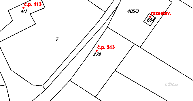 Roštín 243 na parcele st. 273 v KÚ Roštín, Katastrální mapa