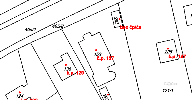 Borek 127, Rokycany na parcele st. 153 v KÚ Borek u Rokycan, Katastrální mapa