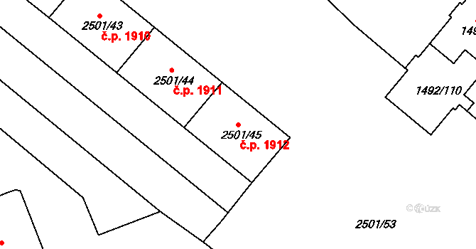 Sokolov 1912 na parcele st. 2501/45 v KÚ Sokolov, Katastrální mapa