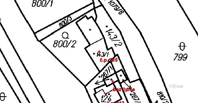 Hory 115, Oloví na parcele st. 143/1 v KÚ Hory u Oloví, Katastrální mapa
