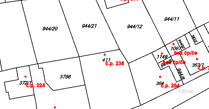 Jílové 238 na parcele st. 411 v KÚ Jílové u Děčína, Katastrální mapa