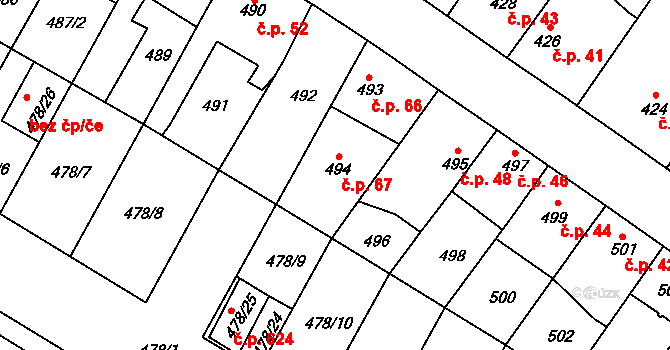 Satalice 67, Praha na parcele st. 494 v KÚ Satalice, Katastrální mapa