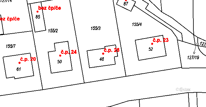 Nebřehovice 26 na parcele st. 48 v KÚ Nebřehovice, Katastrální mapa