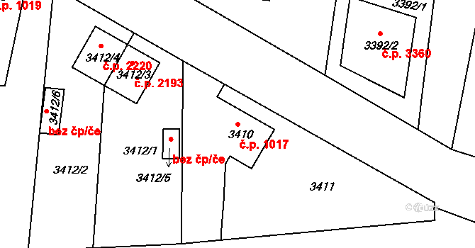 Česká Lípa 1017 na parcele st. 3410 v KÚ Česká Lípa, Katastrální mapa