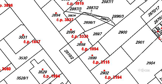 Chomutov 1994 na parcele st. 2898 v KÚ Chomutov I, Katastrální mapa