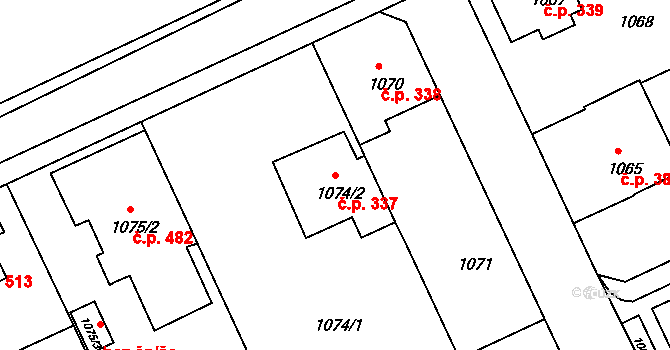 Liberec XI-Růžodol I 337, Liberec na parcele st. 1074/2 v KÚ Růžodol I, Katastrální mapa