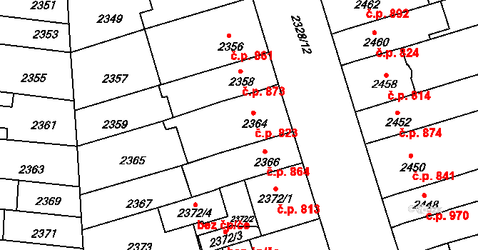 Šlapanice 823 na parcele st. 2364 v KÚ Šlapanice u Brna, Katastrální mapa