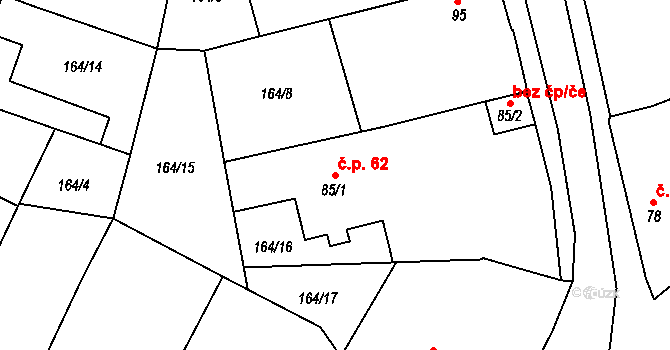 Polní Chrčice 62 na parcele st. 85/1 v KÚ Polní Chrčice, Katastrální mapa