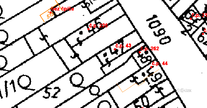 Žiželice 43 na parcele st. 47 v KÚ Žiželice nad Cidlinou, Katastrální mapa