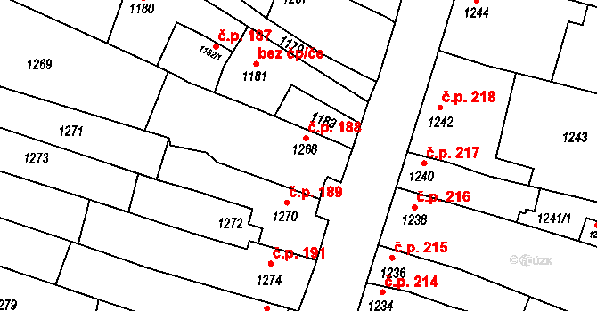 Pozořice 188 na parcele st. 1268 v KÚ Pozořice, Katastrální mapa