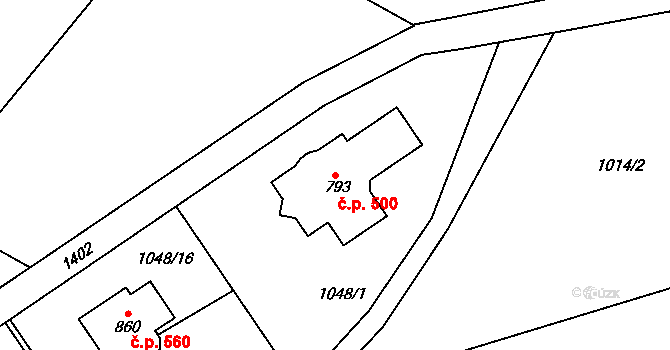 Kudlov 500, Zlín na parcele st. 793 v KÚ Kudlov, Katastrální mapa