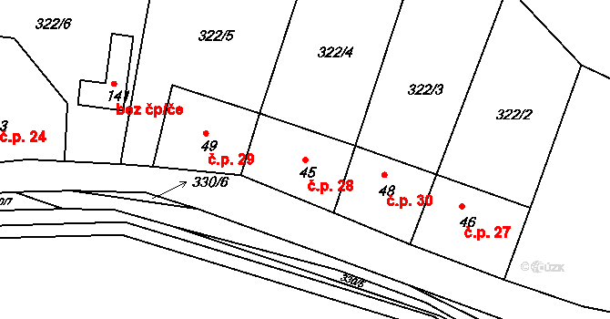 Prosetín 28, Dobkovice na parcele st. 45 v KÚ Prosetín u Dobkovic, Katastrální mapa
