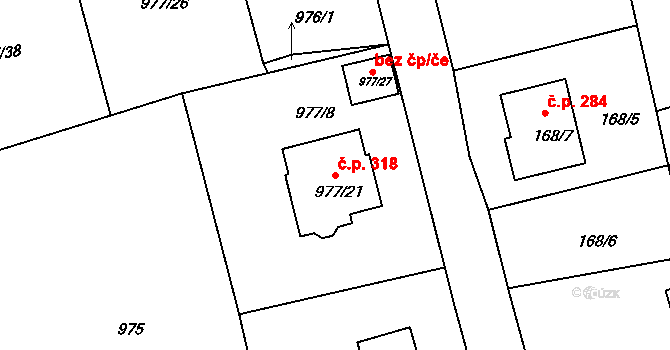 Neveklov 318 na parcele st. 977/21 v KÚ Neveklov, Katastrální mapa
