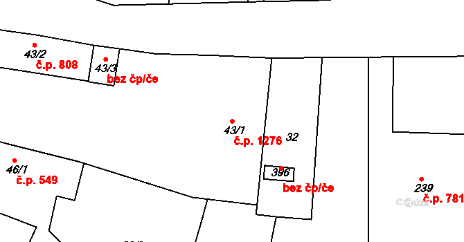 Rudná 1276 na parcele st. 43/1 v KÚ Hořelice, Katastrální mapa