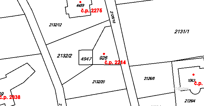 Rožnov pod Radhoštěm 2214 na parcele st. 926 v KÚ Rožnov pod Radhoštěm, Katastrální mapa