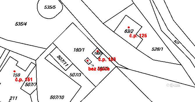 Rožany 153, Šluknov na parcele st. 180/2 v KÚ Rožany, Katastrální mapa