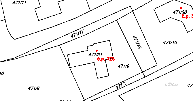 Droždín 328, Olomouc na parcele st. 471/31 v KÚ Droždín, Katastrální mapa