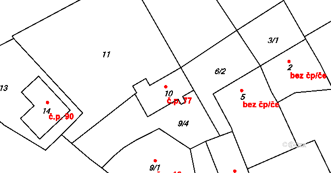 Heroltice 77, Jihlava na parcele st. 10 v KÚ Heroltice u Jihlavy, Katastrální mapa