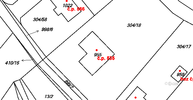 Sendražice 535, Kolín na parcele st. 955 v KÚ Sendražice u Kolína, Katastrální mapa