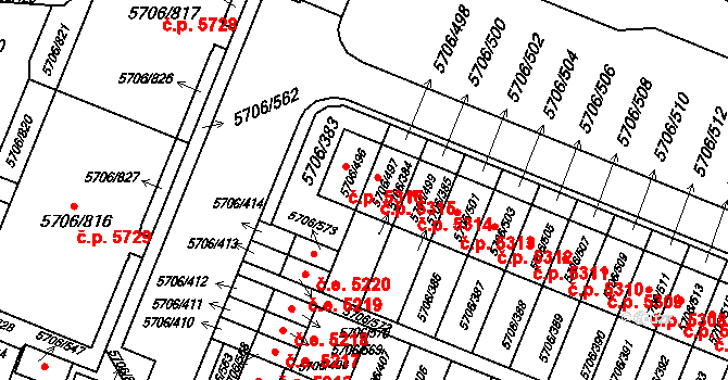 Jihlava 5316 na parcele st. 5706/496 v KÚ Jihlava, Katastrální mapa