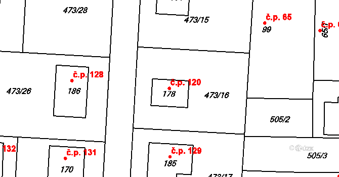 Chvalovice 120, Kovanice na parcele st. 178 v KÚ Chvalovice u Nymburka, Katastrální mapa