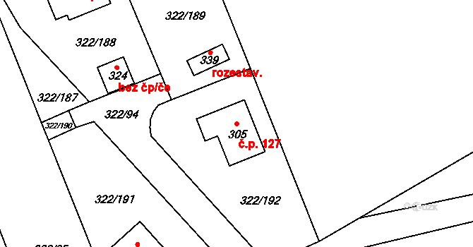 Bubovice 127 na parcele st. 305 v KÚ Bubovice, Katastrální mapa