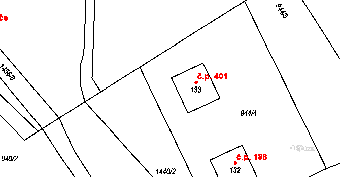 Tylov 401, Lomnice na parcele st. 133 v KÚ Tylov, Katastrální mapa