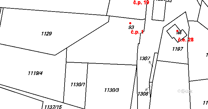 Humenec 1, Teplýšovice na parcele st. 93 v KÚ Teplýšovice, Katastrální mapa