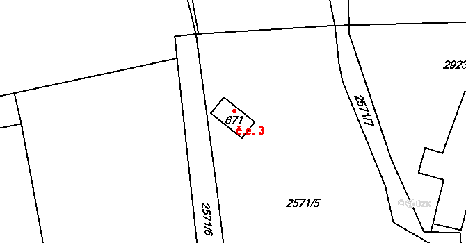 Hřebeč 3, Koclířov na parcele st. 671 v KÚ Koclířov, Katastrální mapa