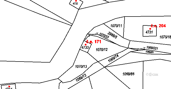 Bílé Předměstí 171, Pardubice na parcele st. 4733 v KÚ Pardubice, Katastrální mapa