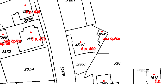 Michálkovice 409, Ostrava na parcele st. 453/1 v KÚ Michálkovice, Katastrální mapa