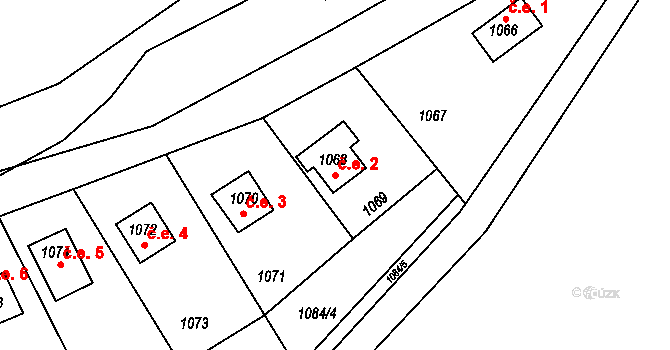 Hvozdná 2 na parcele st. 1068 v KÚ Hvozdná, Katastrální mapa