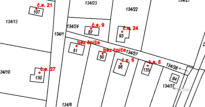 Senkov 29, Zbrašín na parcele st. 80 v KÚ Senkov, Katastrální mapa