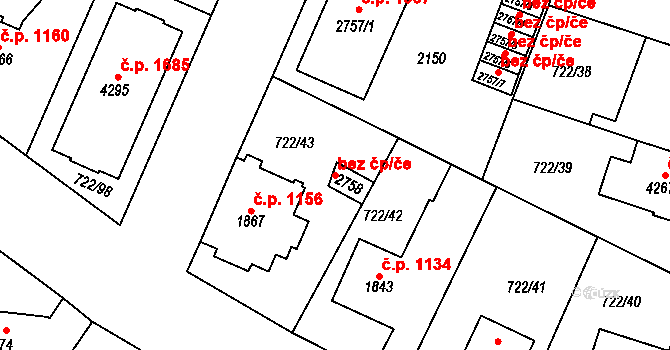 Hradec Králové 40281663 na parcele st. 2758 v KÚ Pražské Předměstí, Katastrální mapa