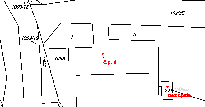 Milonice 1 na parcele st. 1 v KÚ Milonice, Katastrální mapa