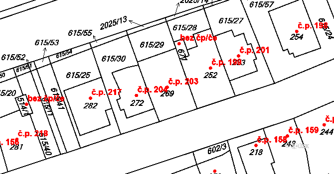 Louky 203, Zlín na parcele st. 269 v KÚ Louky nad Dřevnicí, Katastrální mapa