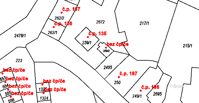 Hroznětín 42781663 na parcele st. 259/2 v KÚ Hroznětín, Katastrální mapa