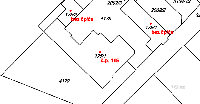 Kozlany 115 na parcele st. 175/1 v KÚ Kozlany u Vyškova, Katastrální mapa