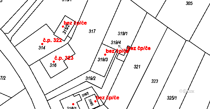 Klášterec nad Ohří 45072663 na parcele st. 319/3 v KÚ Miřetice u Klášterce nad Ohří, Katastrální mapa