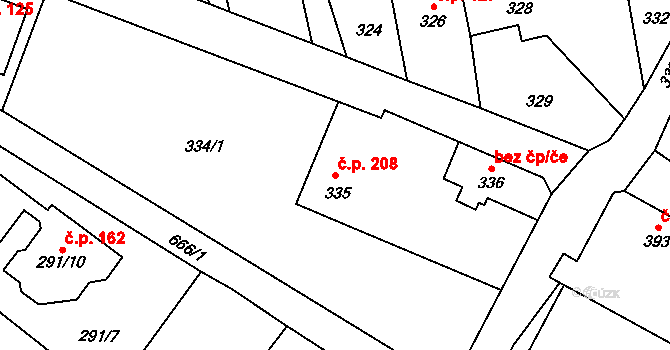 Chlebičov 208 na parcele st. 335 v KÚ Chlebičov, Katastrální mapa