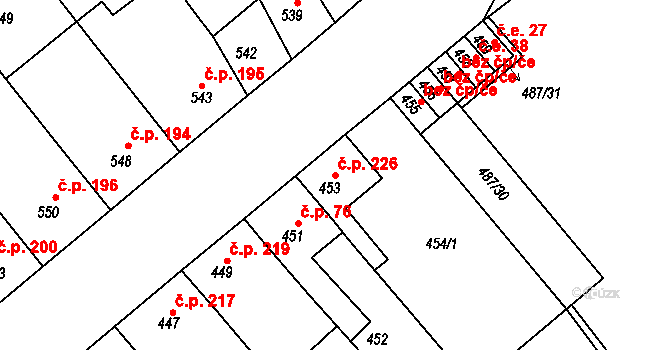 Chylice 226, Ostrožská Nová Ves na parcele st. 453 v KÚ Chylice, Katastrální mapa