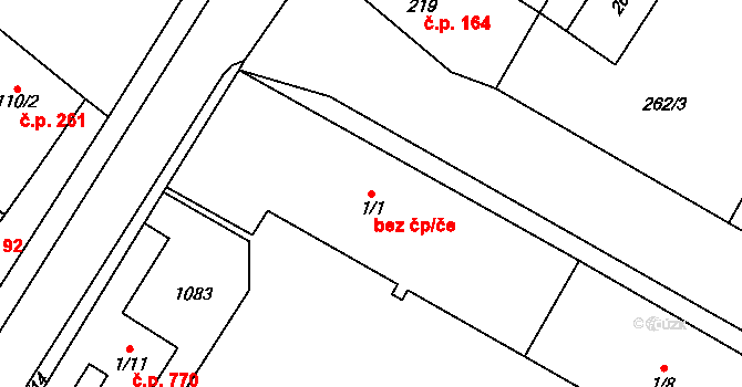 Znojmo 48735663 na parcele st. 1/1 v KÚ Přímětice, Katastrální mapa