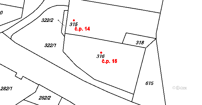 Nemilkov 15, Lišnice na parcele st. 316 v KÚ Lišnice, Katastrální mapa