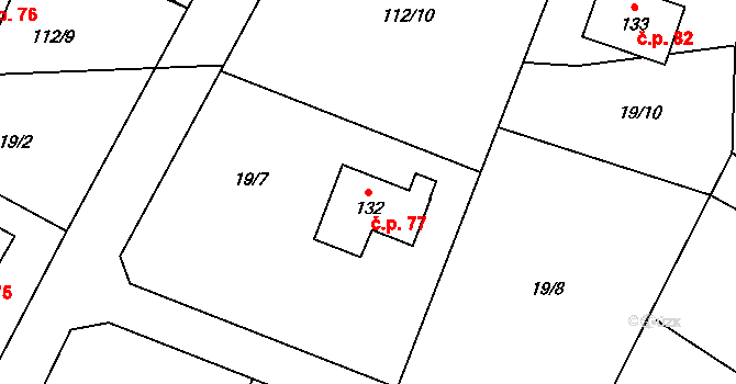 Jelence 77, Dolní Hbity na parcele st. 132 v KÚ Jelence, Katastrální mapa