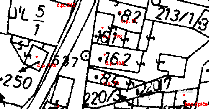 Bernartice 108 na parcele st. 162 v KÚ Bernartice u Milevska, Katastrální mapa